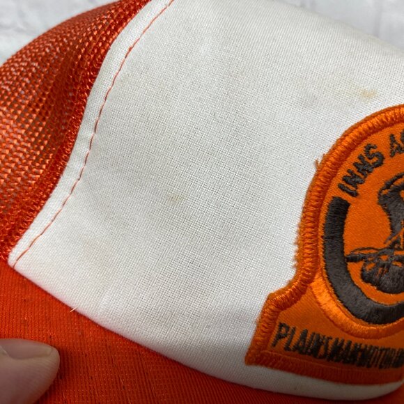 Vintage Trucker Hat Mesh Cap Snapback Orange Plains Motor Inn Across The West - Picture 8 of 14